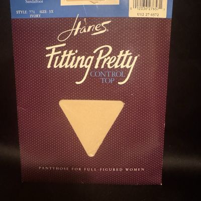 Vtg Hanes Fitting Pretty Queensize Control Top Pantyhose Ivory Sz 3X