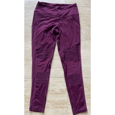 Victoria sport Purple Moto Style Athletic Leggings High Waist Ribbed Knee M