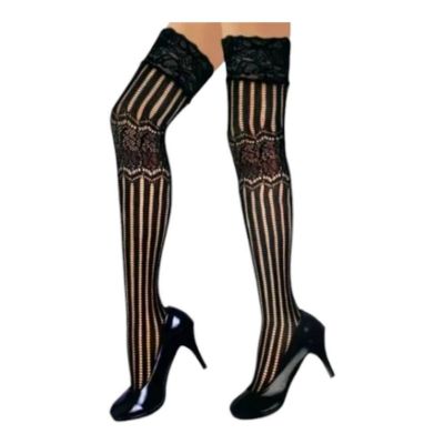 Plus Size Black Thigh High Jacquard Stockings