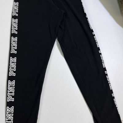 Victoria's Secret Pink Legging Joggers  Black Side Stripe M Spell Out Comfy