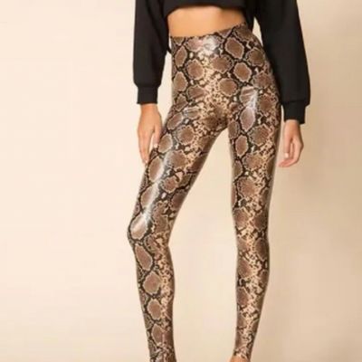 Commando Animal Print Brown Tawny Python High Rise Leggings Faux Leather Size S