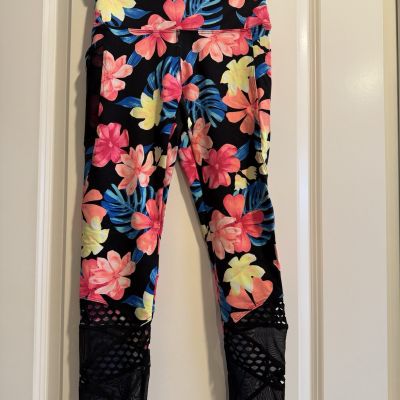 Victoria Secret  Leggings. Women’s XS. Floral. Mesh Lower Legs And Side Pocket.