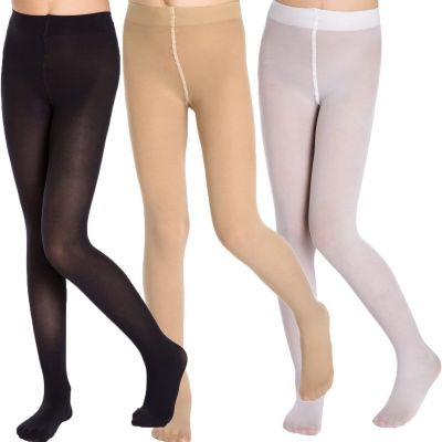 3 Pairs School Girl'S Footed and Footless Ballet Dance Tights Age(2-16),Black Wh