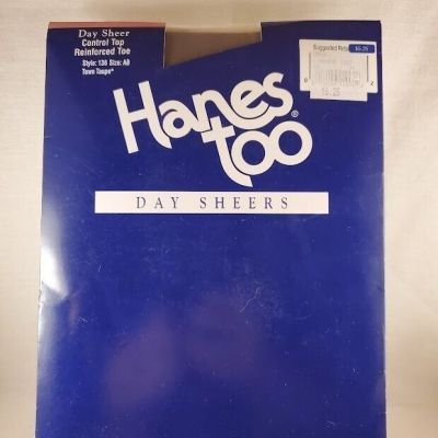 Vintage Hanes Too Day Sheer Control Top Reinforced Toe Pantyhose Size AB Taupe