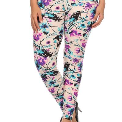 Plus Size Floral Print, Full Length Leggings In A Slim Fitting Style With A ...