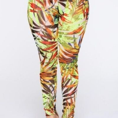 NWOT Fashion Nova Tropical Print Sheer Mesh Leggings Pants XS