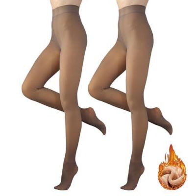 2 Pairs Fleece Lined Tights for Women, Opaque Warm Pantyhose Small Fake Nude