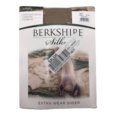 Berkshire Extra Wear Sheer Control Top Pantyhose 2 Invisible Toe Stretch Nude