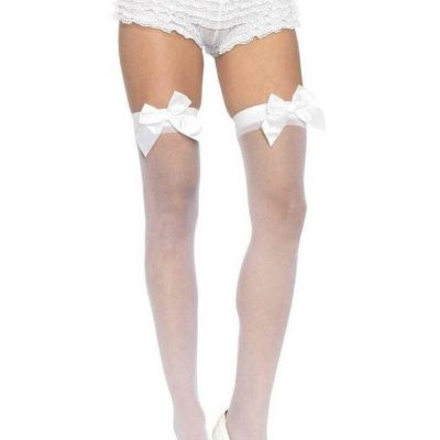 White Sheer Tight Highs w/ Silk Bow Top Haryered Lingerie Stockings