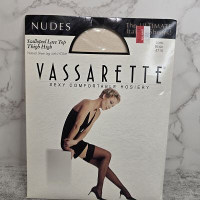 Vintage Vassarette Lace Top Thigh High Long Beige Stocking Hose Scalloped 4710