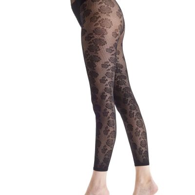 Women's Footless Floral Tights Fun Bold Design Black Sheer XS-M Size