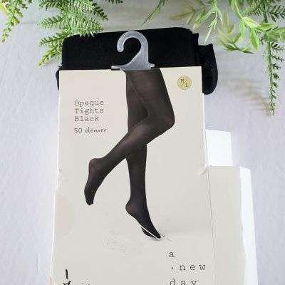 A New Day Black Opaque Tights Pantyhose 50 Denier Size M/L 1 Pair