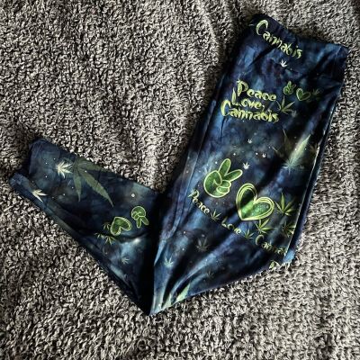 NEW TC2 Peace, Love, Cannabis Leggings Pants Buttery Soft Yoga Weed Womens 20-28