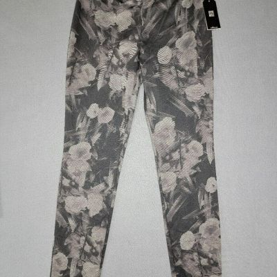 NWT~CLARA SUN WOO Women's Large Gray Floral Pull On Legging Pants Stretchy