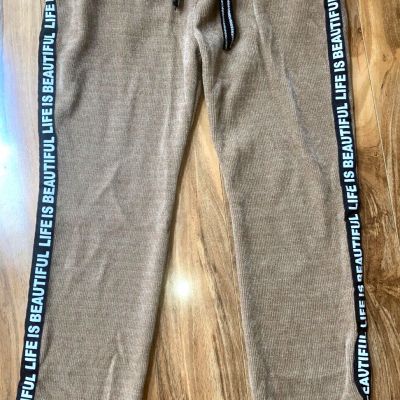 NEW $59 TAG Life Is Beautiful Woman's Soft Brown Joggers Leggings Italy Size L