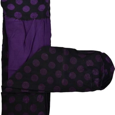 Hue Womens Violetta dot Tights Luster CT Sz 4 (40Den) Black/Purple