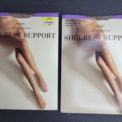 East 5th Sheer Caress Sheerest Support Pantyhose  Short Beige JC Penney 2 Pairs