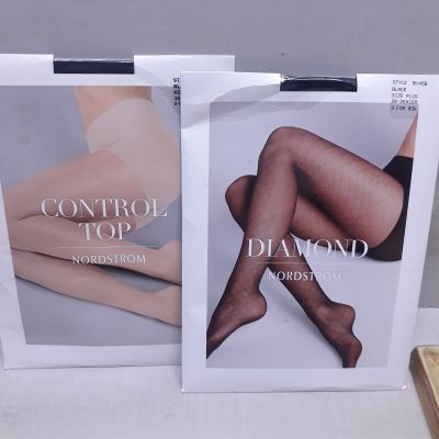 Nordstrom DIAMOND  & CONTROL TOP Pantyhose Women's Plus 20 Denier Black Set Of 2