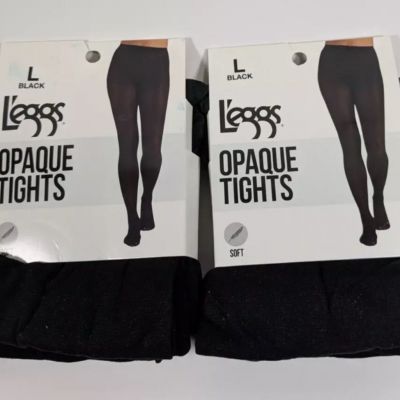 L'eggs Opaque Tights Soft 2 Lot Black Women's Size Large 145-200 lbs 60 Denier