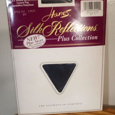 Vtg/Hanes Silk Reflections/Pantyhose JET BLACK/ Size 2 PLUS/ Silky Shear Queen