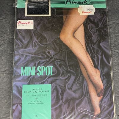 Vtg Primark Pantyhose Tights Black Mini Spot(one Size To 42” Hip) U.K. Nylon NOS