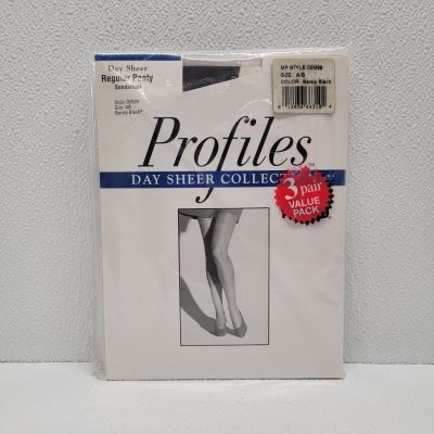 Hanes Profiles Day Sheer Pantyhose 3 Pair Regular Panty Sandlefoot Black Size AB