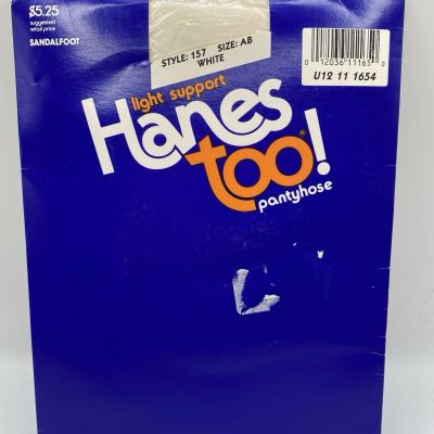 NOS Hanes Too! Light Support Pantyhose Sandalfoot 157 AB White