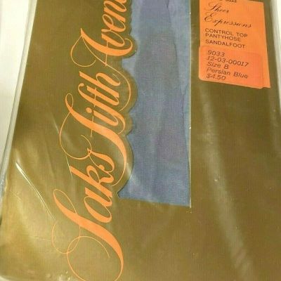 Saks Fifth Avenue Persian Blue Pantyhose Sz B 9033 Sheer Control Top Sandalfoot