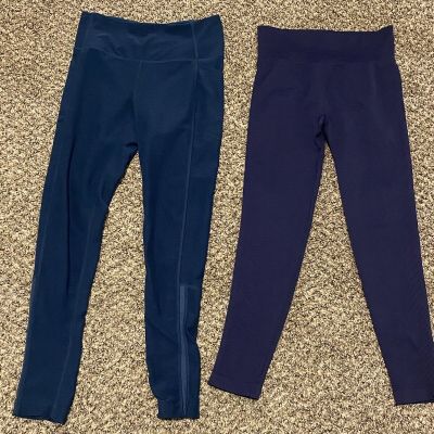 2 Pair Leggings Workout SMALL Women Yoga  High Rise 1 Navy Blue 1 Royal Blue