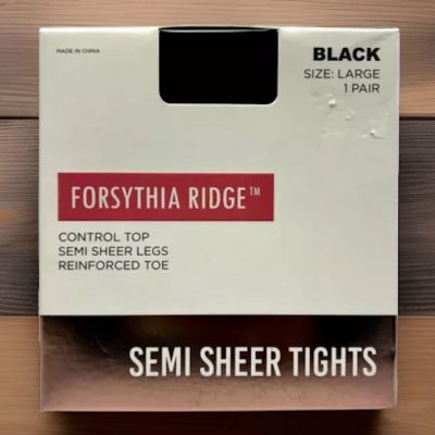 Forsythia Ridge Women's Black Semi-Sheer Control Top Tights Sz: L 145-190lbs.