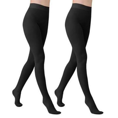 Fleece Lined Opaque Tights for Women - 2 Pairs 200D Warm Winter Medium Black