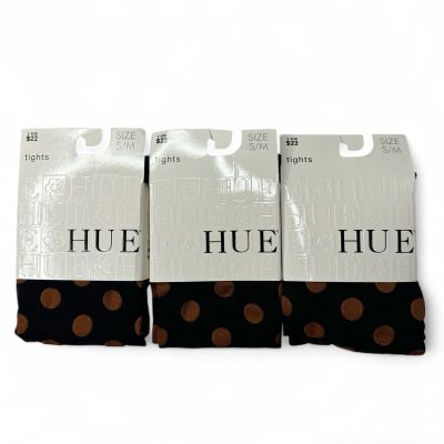 HUE Control Top Tights Womens Size S/M Black Brown Polka Dot Cinnamon 3 Pair New