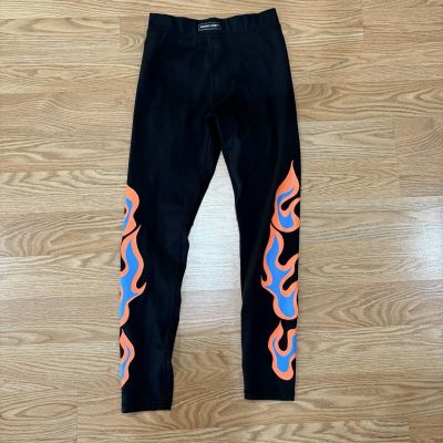 Savage x Fenty Black Leggings Orange Blue Flame Graphic