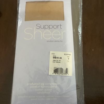 Motherhood Pantyhose Nude Support Sheer Comfort Tummy Panel Sz D 220-255 Lb Hose