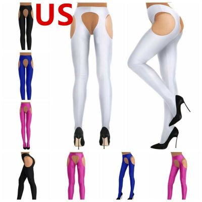 US Women's Hollow Out Pantyhose Open Crotch Pants Lingerie Tights Silk Stockings