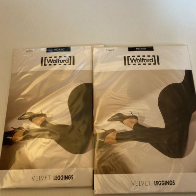 NEW Two (2) Pairs Wolford Style 170 17 Women's Velvet Leggings Black Size M