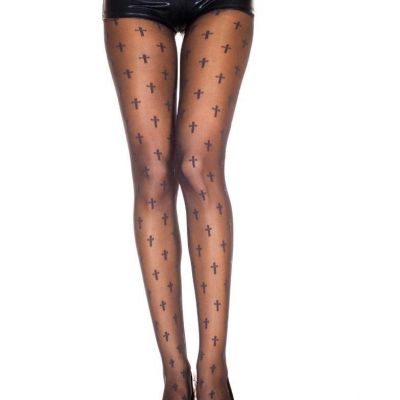 sexy MUSIC LEGS mini CROSS sheer GOTHIC print PANTYHOSE tights STOCKINGS nylons