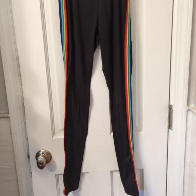 Women's Rainbow Striped Black Leggings -SMALL