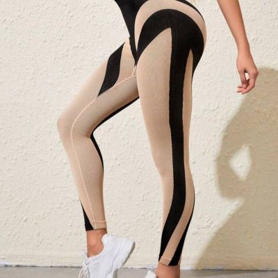 Women's Contrast Color Cropped Sports Yoga Exercise Leggings NEW