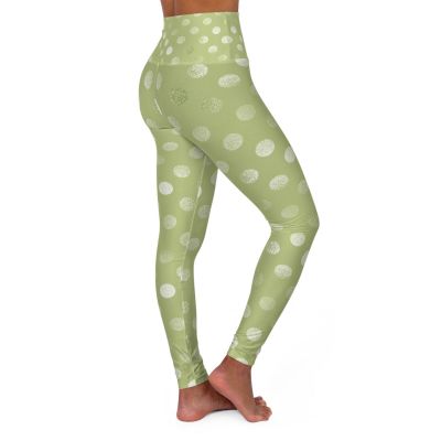 Girly Green Yoga Leggings, Women's Workout Pants, High Waist Yoga Bottoms, Comfy