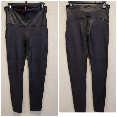 Spanx Leggings Black Faux Leather Ankle Stretch Size XL