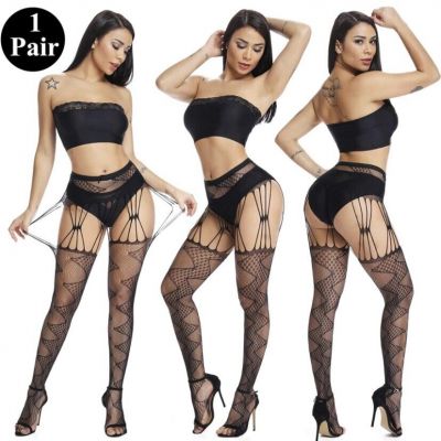 Black FishNets Thigh Hi Garter Belt Tights Pantyhose Stockings Size L M S New Sz