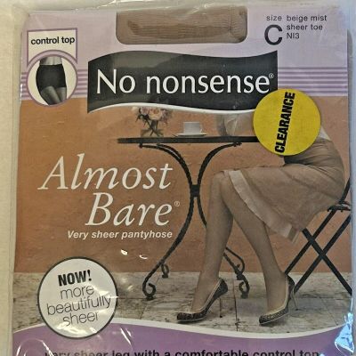 No Nonsense Vintage Almost Bare Very Sheer Beige Mist Control Top Pantyhose Sz C