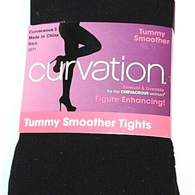 Curvation Women's Tummy Smoother Black Microfiber Opaque Tights - Pick Your Size