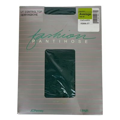 JCPenney Fashion Pantyhose Size Medium Teal Herringbone Control Top Vtg 90s