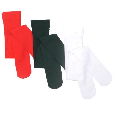 Girls Dance Tights Student School Tights 40 Den 3-Pack Red/Green/White 6-8