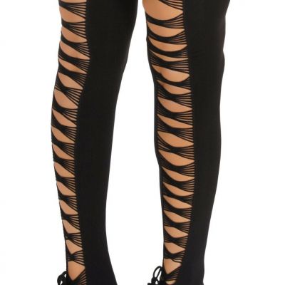 Opaque Stockings w Trapezoid Back, Black