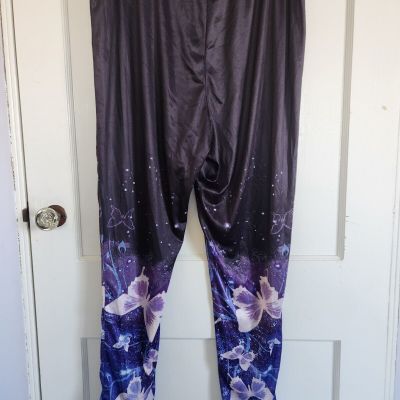 Black and Purple Butterfly Themed Leggings - Size 3XL