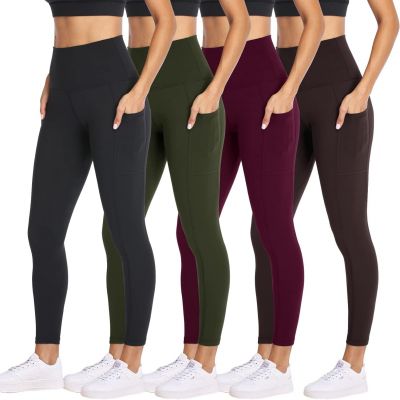 4 Pack Leggings for Women with Pockets- High Waisted Tummy Control for Workout R