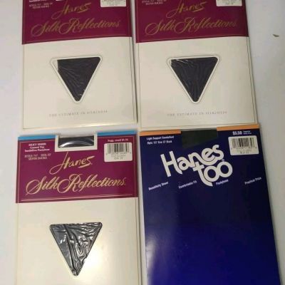 4 Hanes Silk Reflections Silky Sheer Control Top Pantyhose Silver Smoke 717 EF